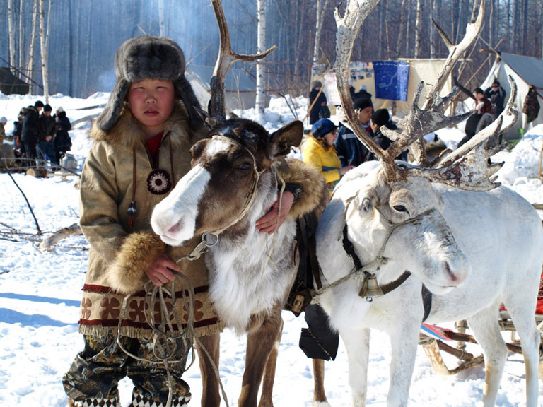 Man for reindeer friend